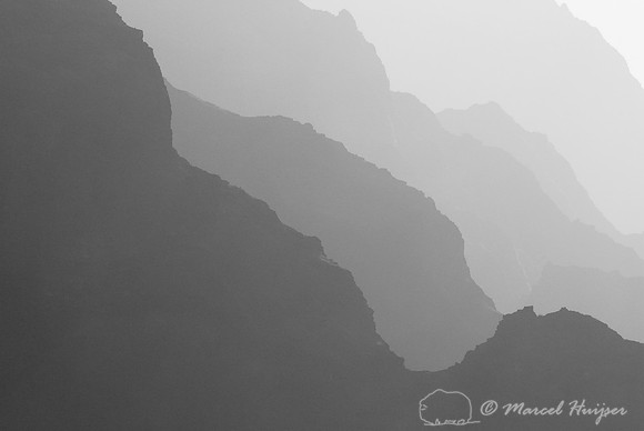 Napali coast and cliffs in black and white, Kalalau, Kauai, Hawaii