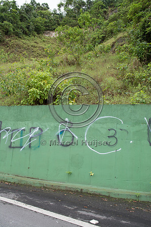 Retaining wall at a site where land slides used to occur, "park