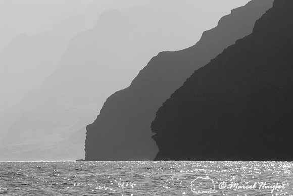 Napali coast and cliffs in black and white, Kalalau, Kauai, Hawaii