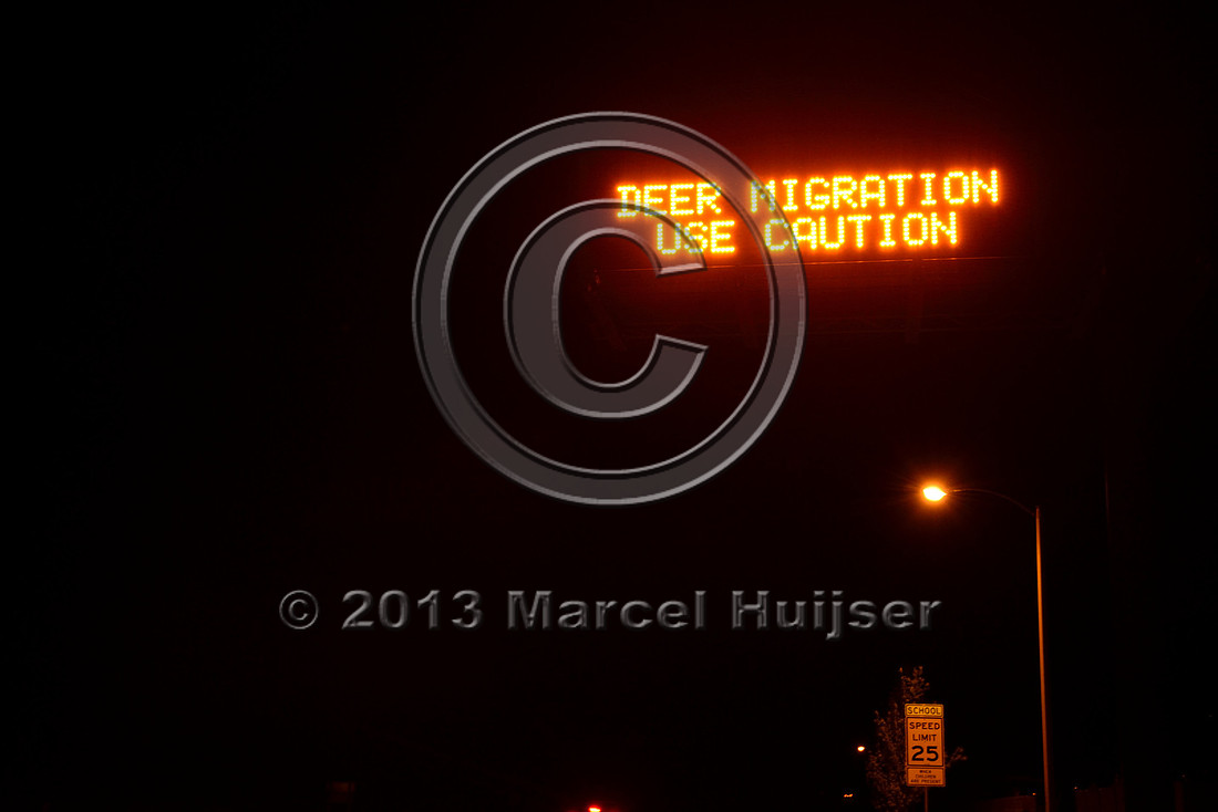 Road ecology blog: Wildlife warning sign for deer migration on variable message sign, California, USA