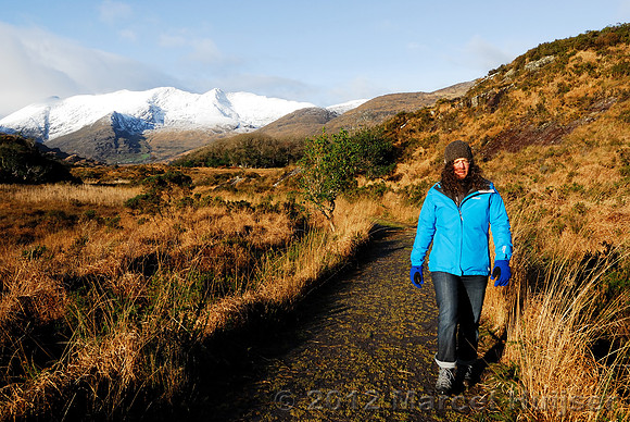 Hiker and Hiking trail in Killarney National Park, Ireland