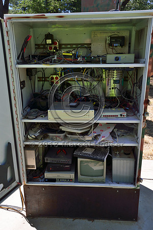 Cabinet with equipment associated with the CrossTek animal detection system, S.R. 260, east of Payson, Arizona, USA