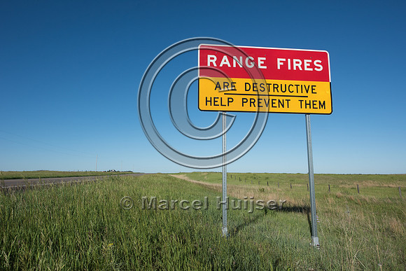Road sign warning for wild fires, Valentine, Nebraska, USA