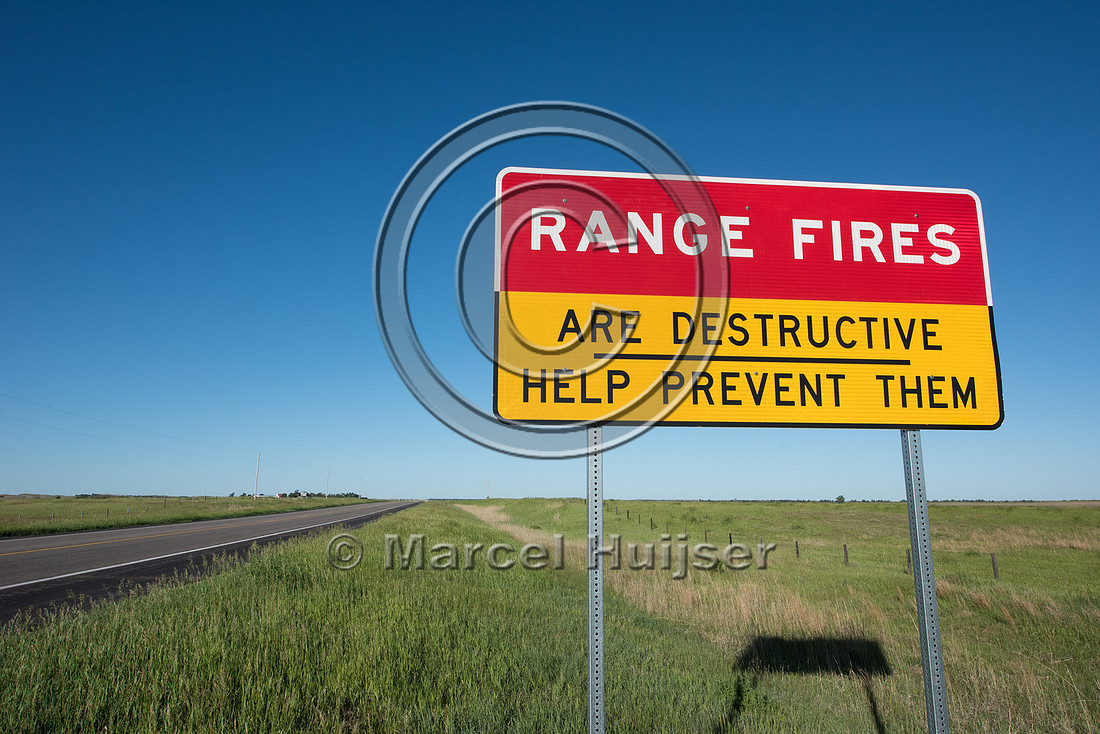 Road sign warning for wild fires, Valentine, Nebraska, USA