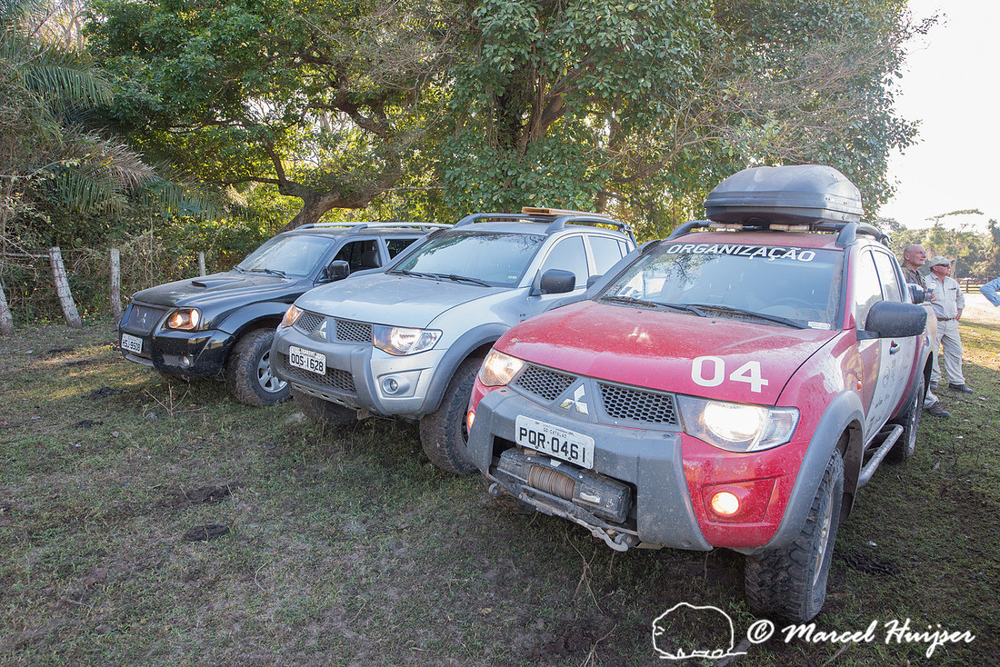 Departing the Pantanal in a convoy of four Mitsubishi vehicles,