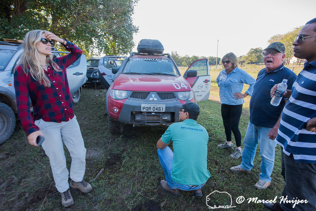 Departing the Pantanal in a convoy of four Mitsubishi vehicles,