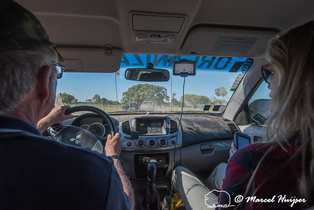 Departing the Pantanal in a convoy of four Mitsubishi vehicles,