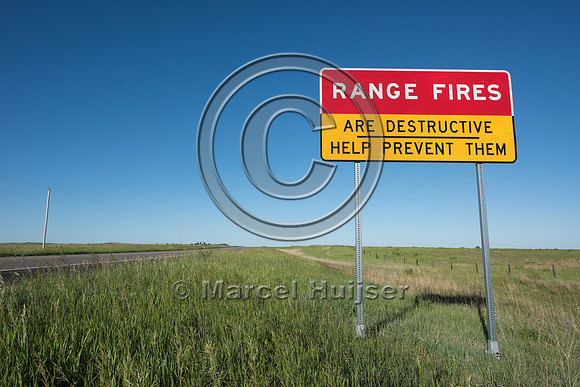 Road sign warning for wild fires, Valentine, Nebraska, USA