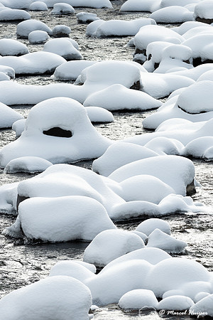 Snow covered boulders, Soda Butte creek, Wyoming