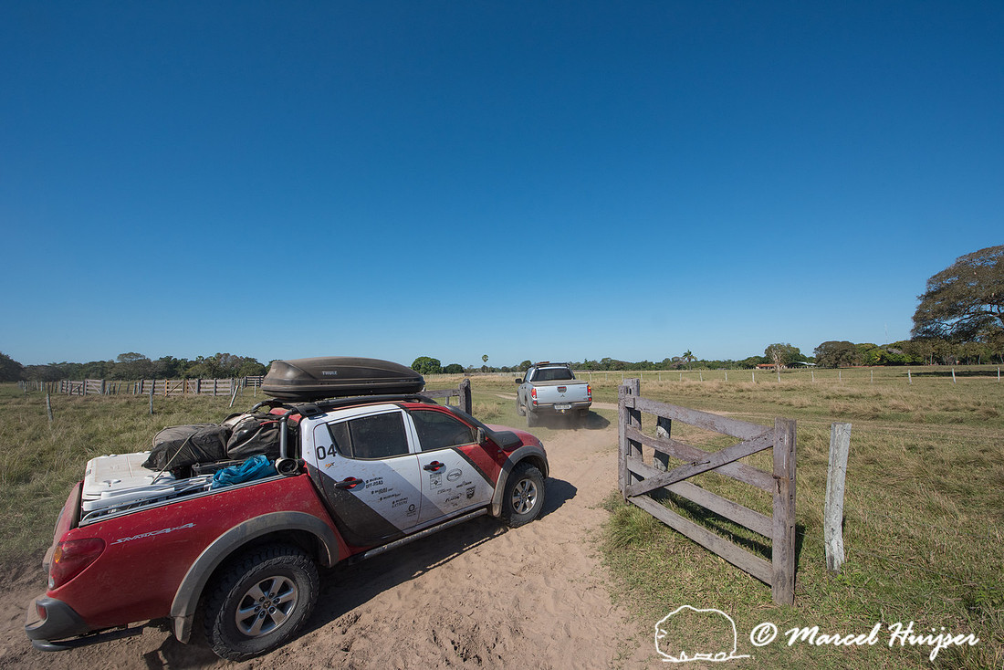 Departing the Pantanal in a convoy of four Mitsubishi vehicles,