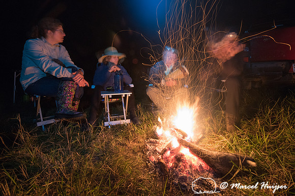 Camp fire, Mitsubishi 4x4, L200 Triton Savana, on wildlife exped