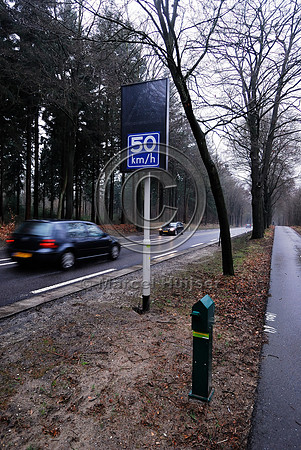 Animal detection system LED SICK WS WE 45 at a gap in a wildlife fence near Harderwijk, The Netherland