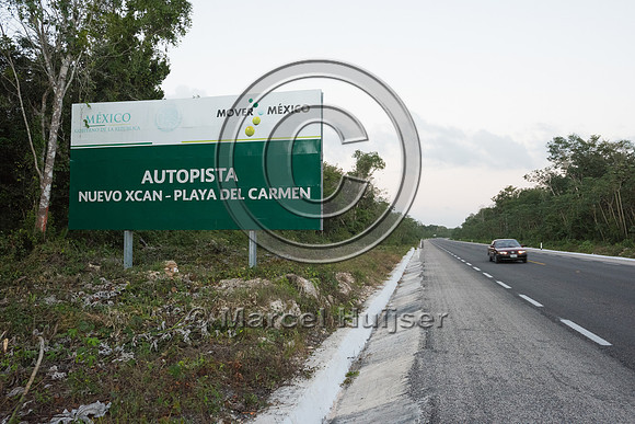 Sign Nuevo Xcan-Playa Del Carmen highway, Quintana Roon, Mexico