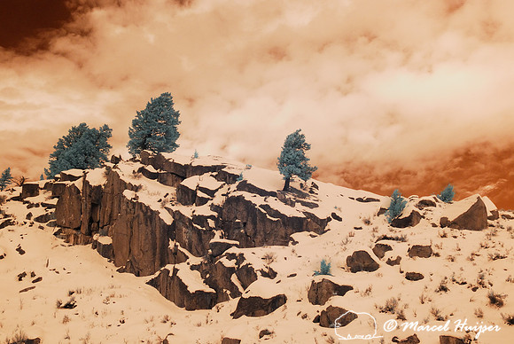 Snow covered rock formation, west side Lamar Valley, Yellowstone