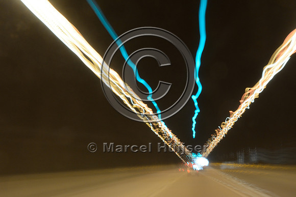 Inside tunnel (landscape bridge) Morro Alto (1837 m long), BR 101, near Aguapés, Rio Grande do Sul, Brazil