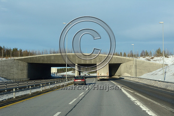 Wildlife overpass (about  54 m wide), E6 motorway, near Jessheim, Norway