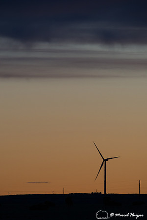 Wind turbines at sunrise on the great plains, Montana, USA