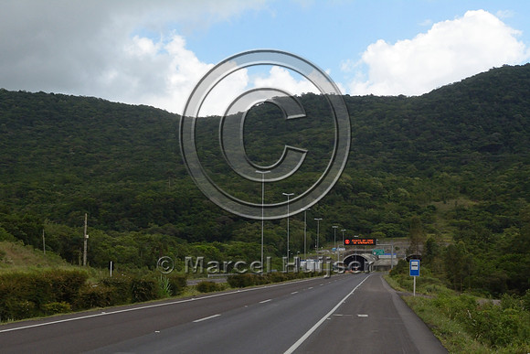 Tunnel (landscape bridge) Morro Alto (1837 m long), BR 101, near Aguapés, Rio Grande do Sul, Brazil