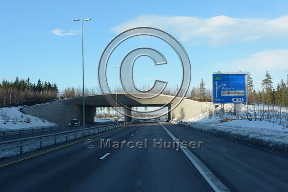 Wildlife overpass (about  40 m wide), E6 motorway, near Mogreina, Norway