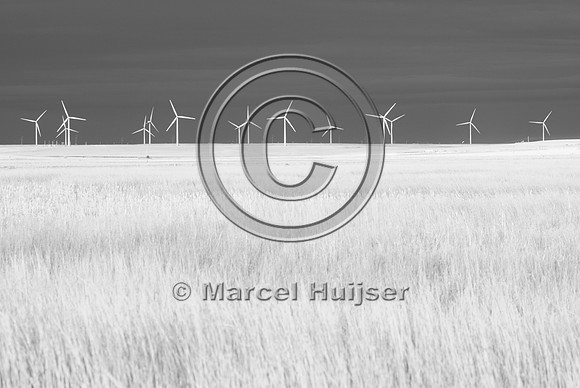 Wind turbines at Freezout Lake, in infrared, Montana, USA
