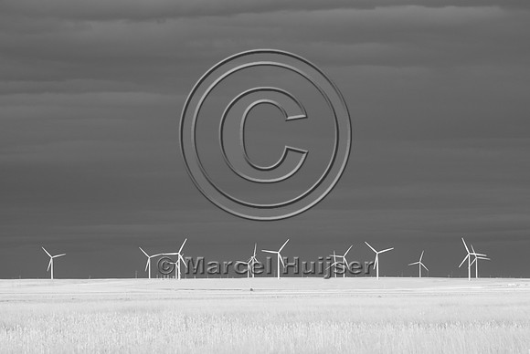 Wind turbines at Freezout Lake, in infrared, Montana, USA