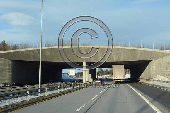 Wildlife overpass (about  54 m wide), E6 motorway, near Jessheim, Norway
