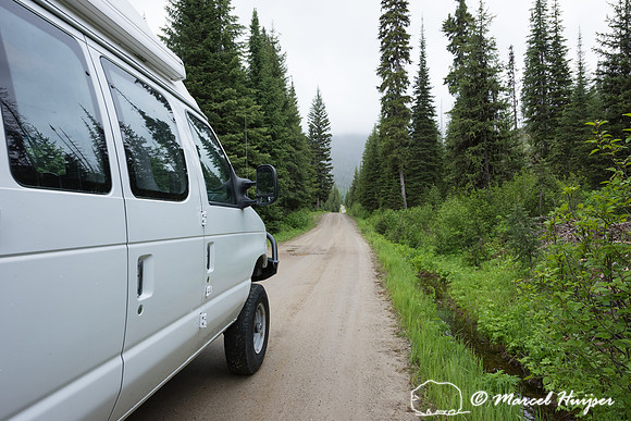 Our Ford E350 4x4 camper van on dirt road, Elk meadows loop road