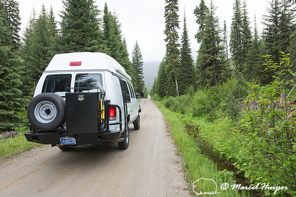 Our Ford E350 4x4 camper van on dirt road, Elk meadows loop road