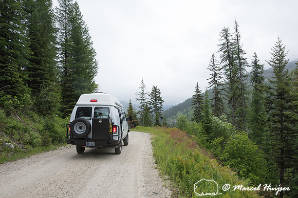 Our Ford E350 4x4 camper van on dirt road, Elk meadows loop road
