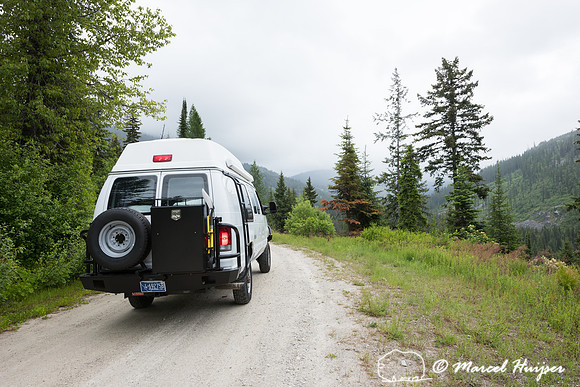 Our Ford E350 4x4 camper van on dirt road, Elk meadows loop road