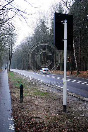 Animal detection system LED SICK WS WE 45 at a gap in a wildlife fence near Harderwijk, The Netherland