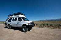 Our camper van on dirt road, Wind River Range,  Wyoming, USA
