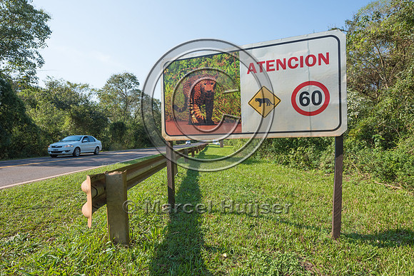 Wildlife warning sign for jaguar, Iguazu falls, Iguazu National