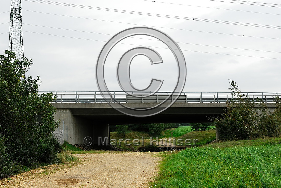 Low volume road at multifunctional underpass (wildlife and farm road, about 36 m wide), under A4 motorway, Parndorf, Austria
