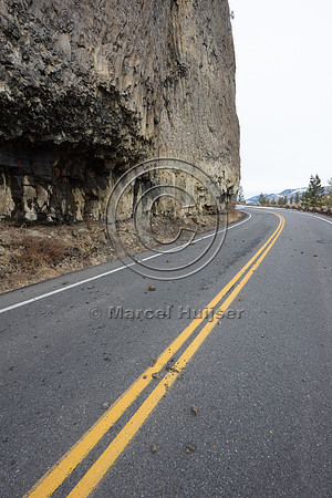 Fallen rock on closed highway, Yellowstone National Park, Wyomin