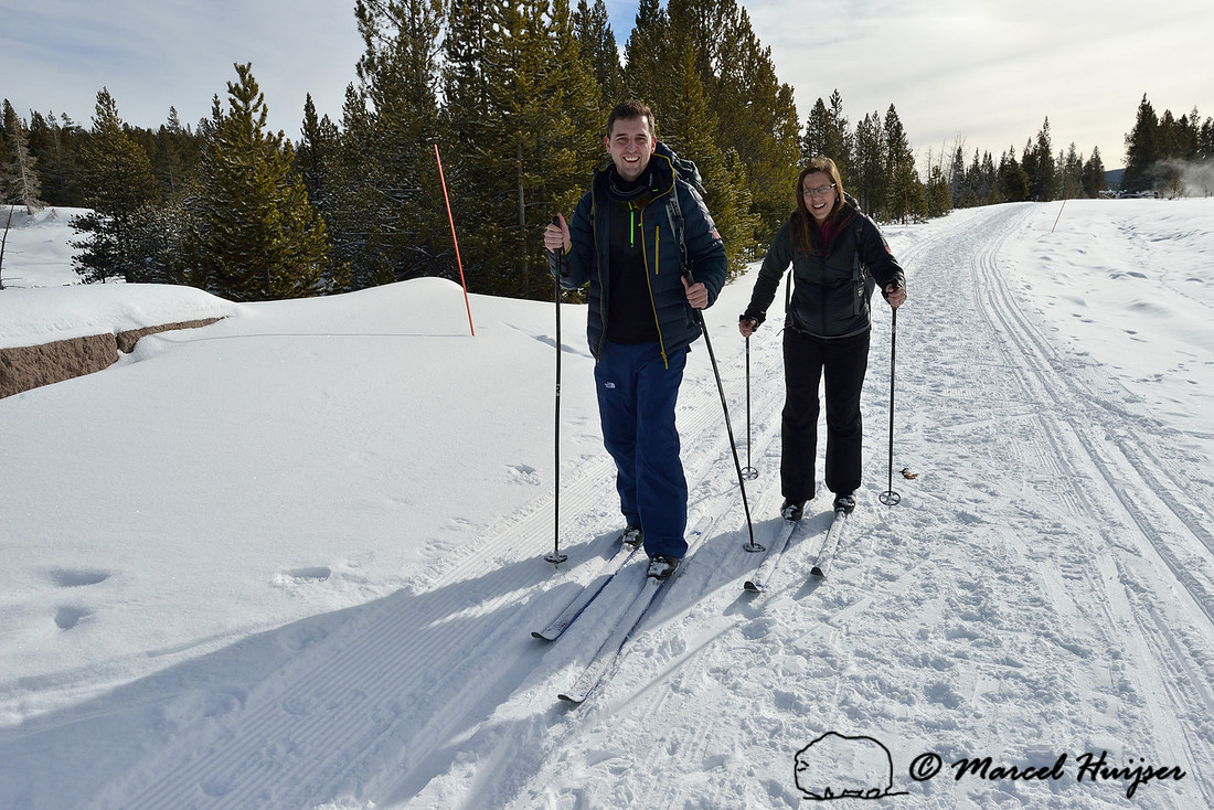 Cross-country skiers, Yellowstone National Park, Wyoming, USA