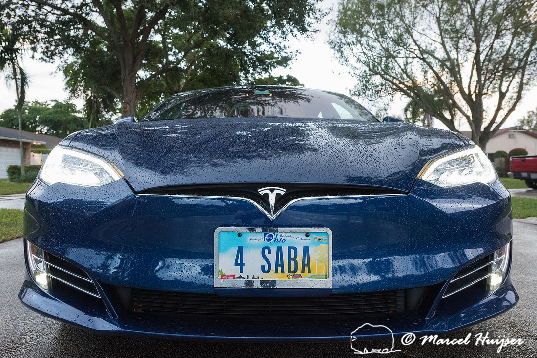 Ronald Blank in his Tesla Model S, Ft Lauderdale, Florida, USA