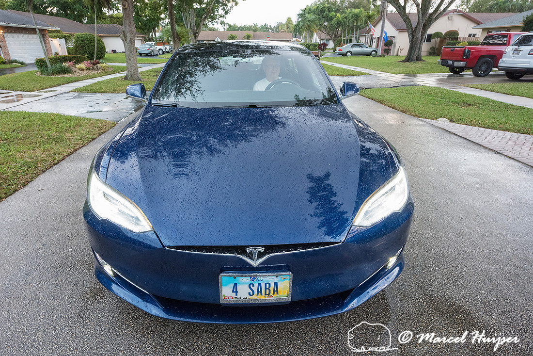 Ronald Blank in his Tesla Model S, Ft Lauderdale, Florida, USA
