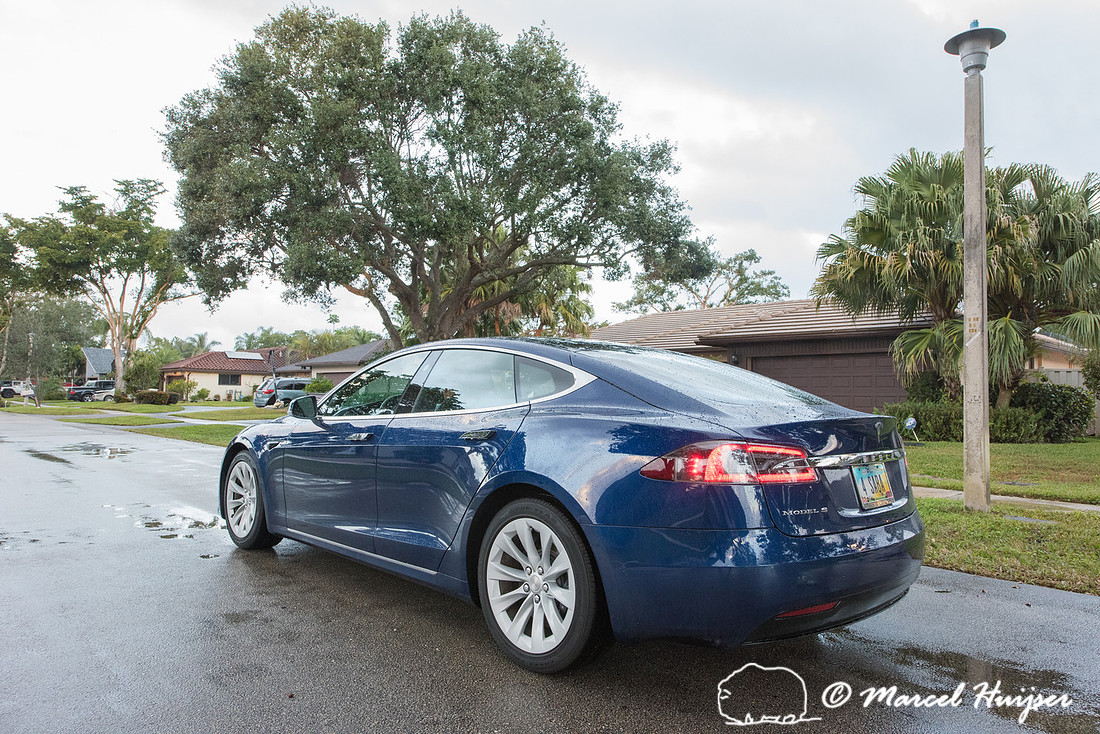 Ronald Blank in his Tesla Model S, Ft Lauderdale, Florida, USA