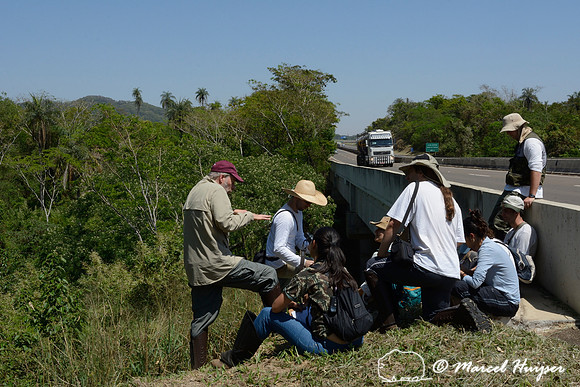 Marcel Huijser and road ecology students from ESALQ, at bridge across the Rio Jacaré-Pepira, near Brotas, São Paulo, Brazil