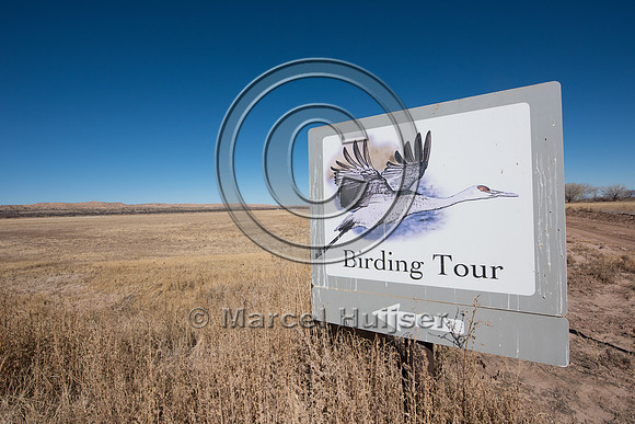 Sign, birding tour for sandhill cranes, Bernardo Wildlife Area,