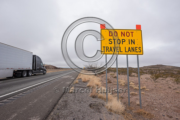 Warning sign, dust storms, do not stop in travel lanes, New Mexi