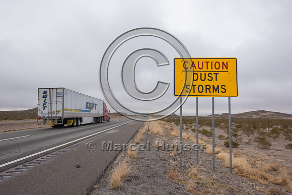 Warning sign, caution, dust storms, New Mexico, USA