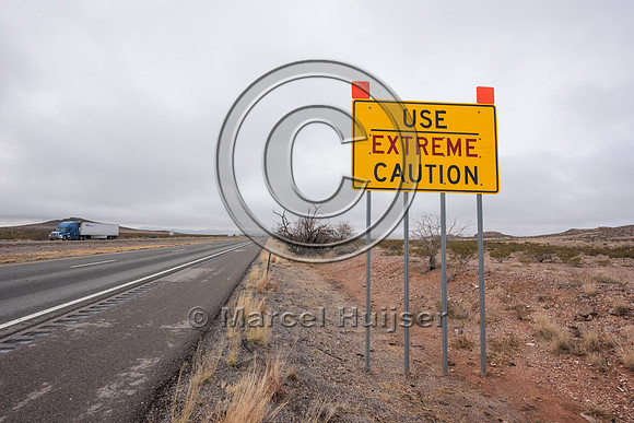 Warning sign, dust storms, use extreme caution, New Mexico, USA