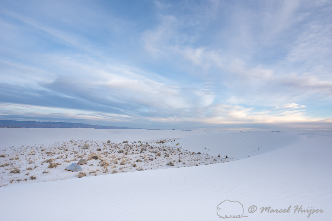 Backcountry tent camping, White Sands National Monument, New Mex