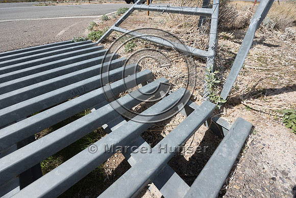 Wildlife and cattle guard at access road in association with fen