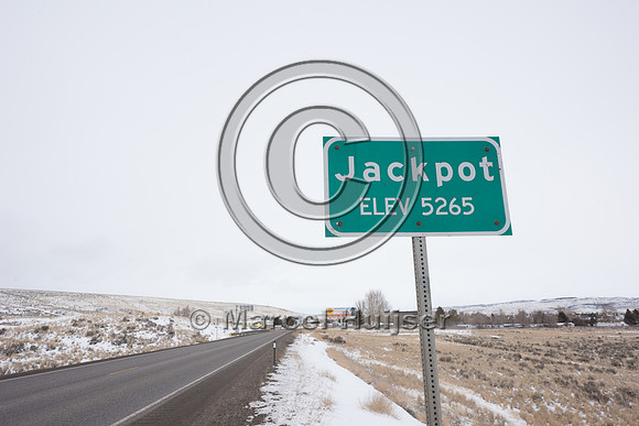 Sign entering Jackpot, Nevada, USA