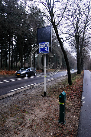 Animal detection system LED SICK WS WE 45 at a gap in a wildlife fence near Harderwijk, The Netherland