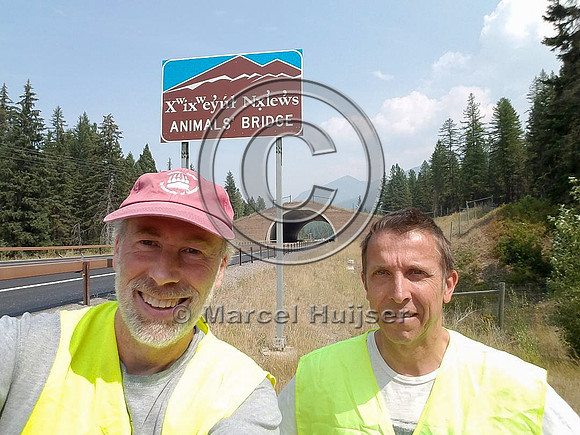 Marcel Huijser and Piet Bergers at wildlife overpass, US Hwy 93,
