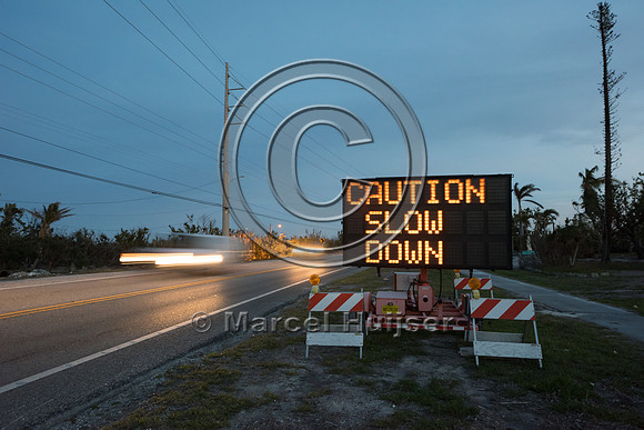 Variable message sign, Caution, slow down, Key deer crossing ahe